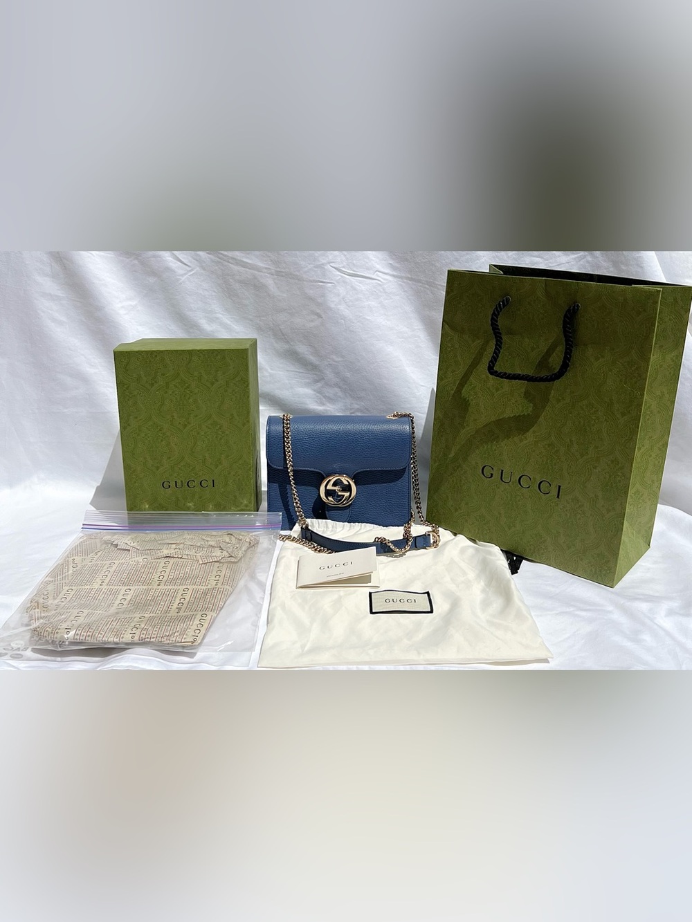 NEW Gucci Dollar Calfskin Leather Interlocking GG Shoulder Bag Crossbody Caspian